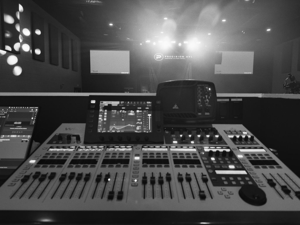 Wing console with the stage behind it